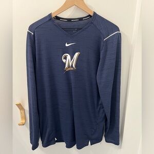 Nike Baseball MLB Milwaukee Brewers Wisconsin Blue Long Sleeve